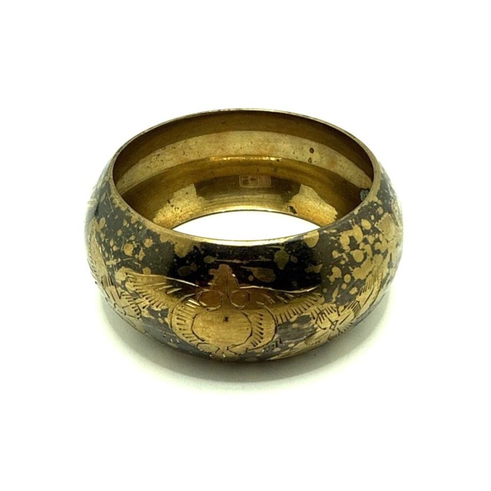 Vintage Wide Bangle Bracelet Brass Plated Boho Etched Bird Statement 8.5"